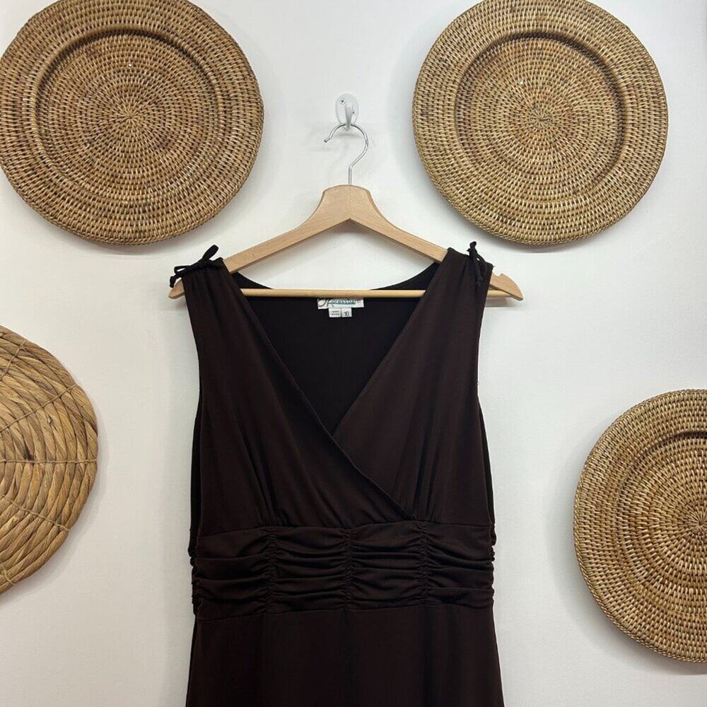 Vintage Y2K 2000s Dressbarn Brown Neutral Tie V-Neck Sleeveless Mini Dress 10
